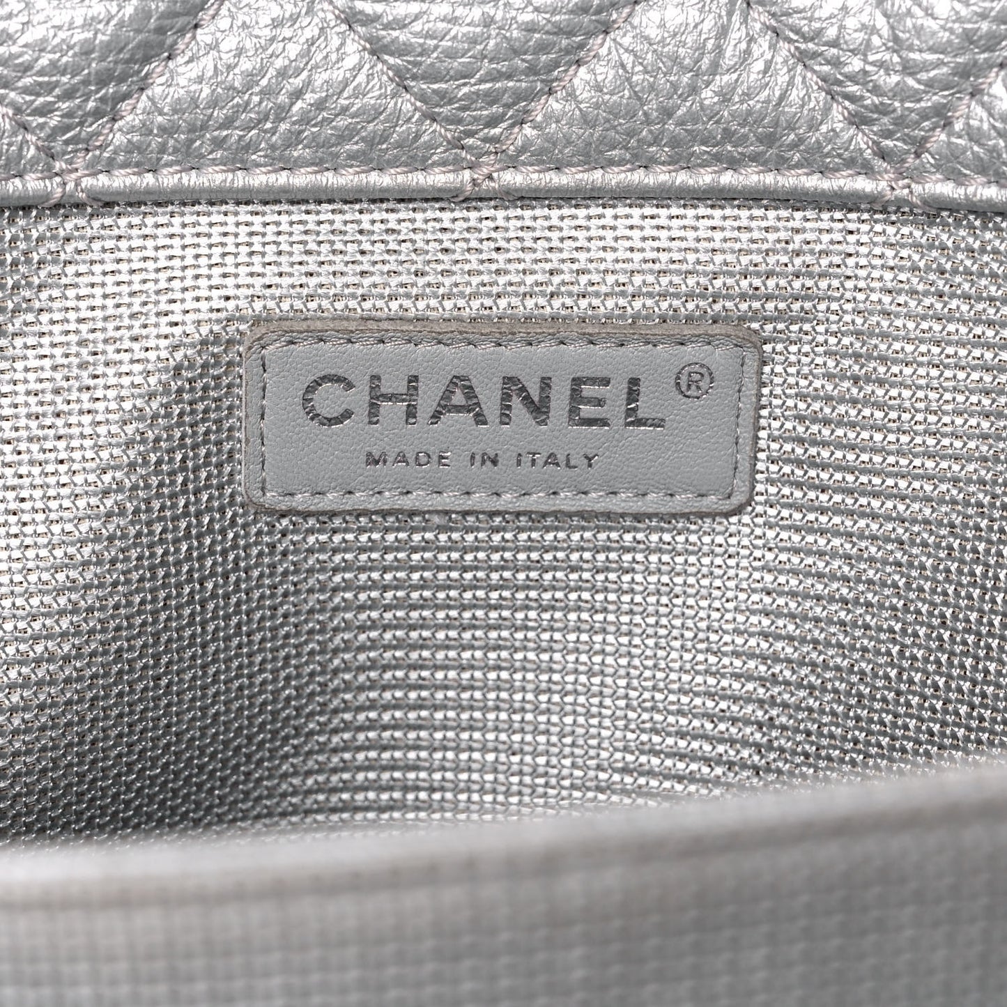 Metallic Calfskin Quilted XXL Travel Flap Bag Silver