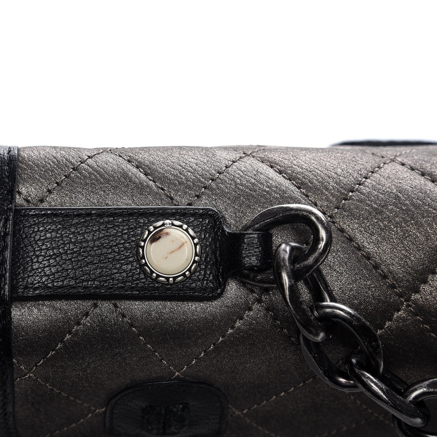 Metallic Goatskin Fur Quilted Hunting Flap Silver Black