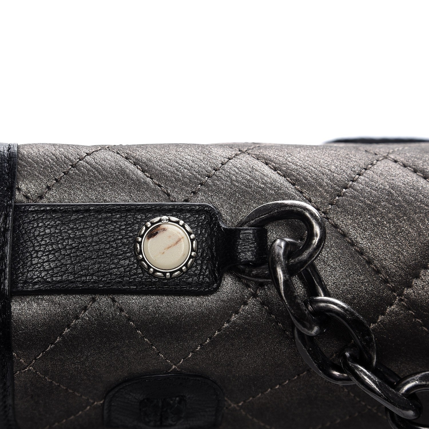 Chanel Metallic Goatskin Fur Quilted Hunting Flap Silver Black 8 of 10