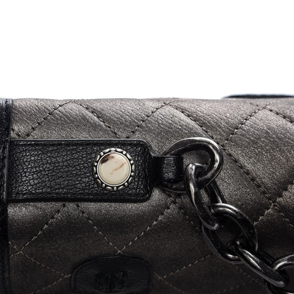 Chanel Metallic Goatskin Fur Quilted Hunting Flap Silver Black 8 of 10