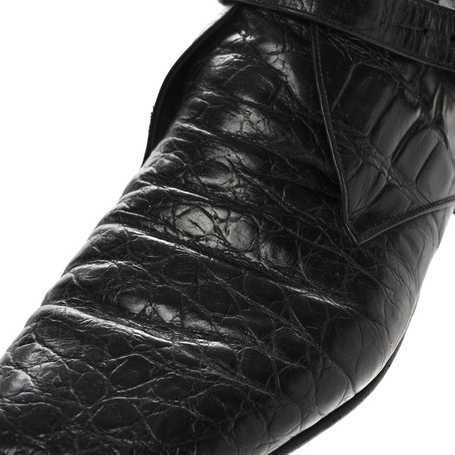 Calfskin Crocodile Embossed Mens Dixon Buckle Ankle Boots 45 Black