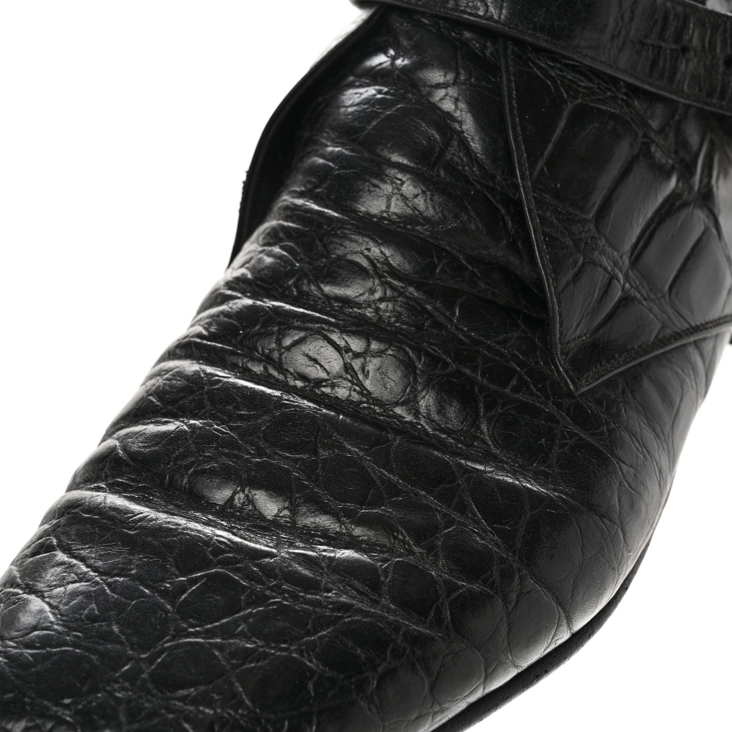 Saint Laurent Calfskin Crocodile Embossed Mens Dixon Buckle Ankle Boots 45 Black 9 of 12