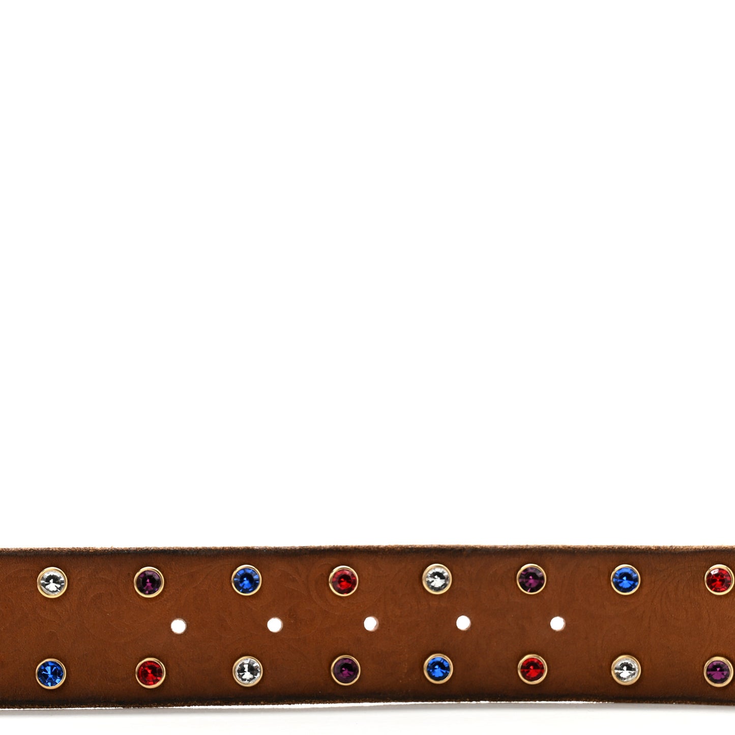Calfskin Studded Crystals Brass Feline Buckle Belt 75 30 Toscano