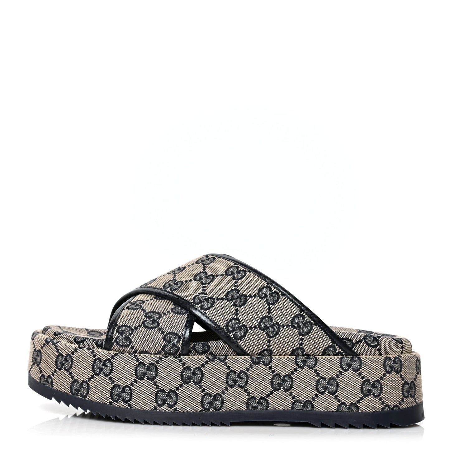 Monogram Criss Cross Platform Slide Sandals 39 Beige Blue