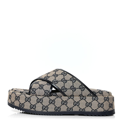 Gucci Monogram Criss Cross Platform Slide Sandals 39 Beige Blue 1 of 8