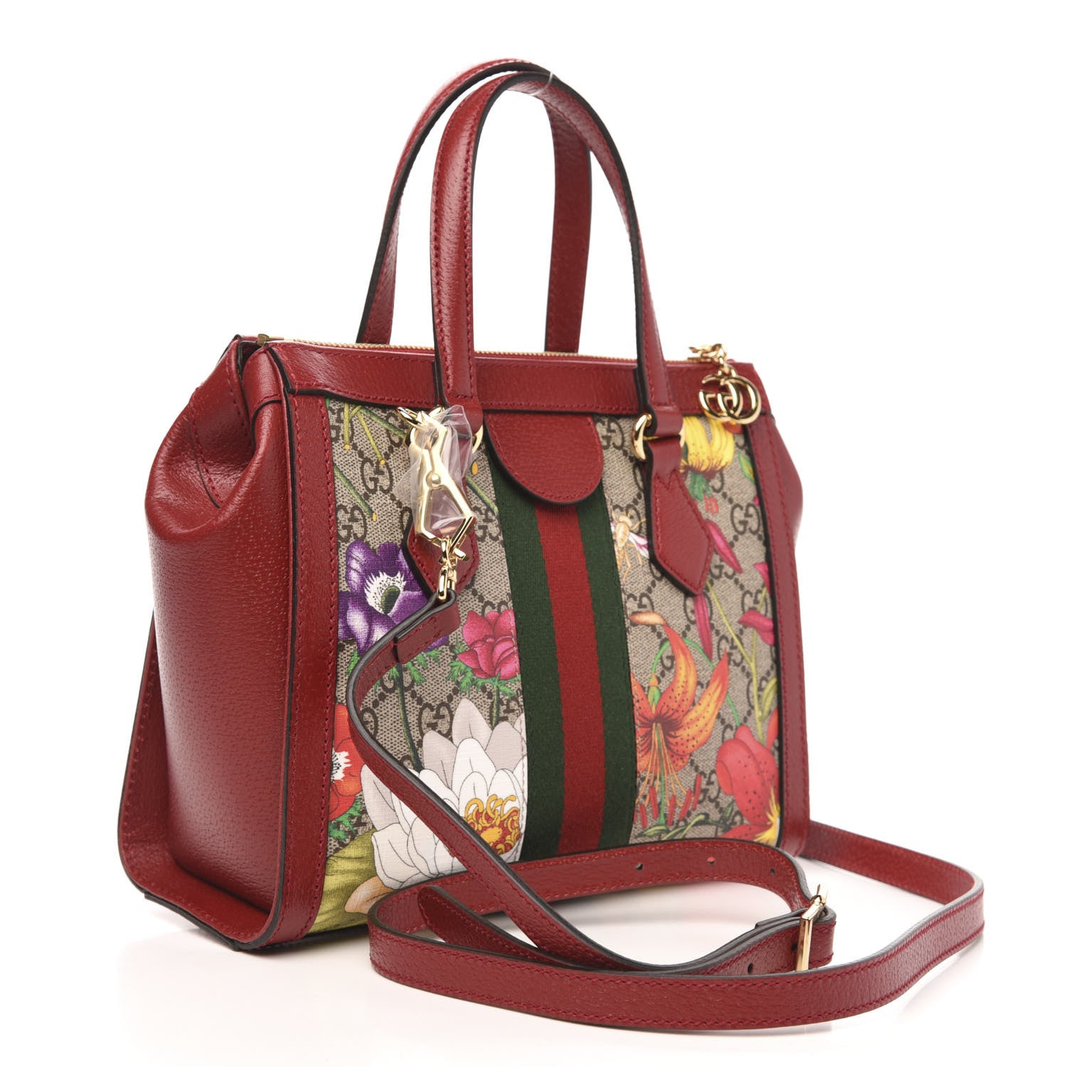 Gucci GG Supreme Monogram Flora Web Small Ophidia Tote Bag Red 3 of 10