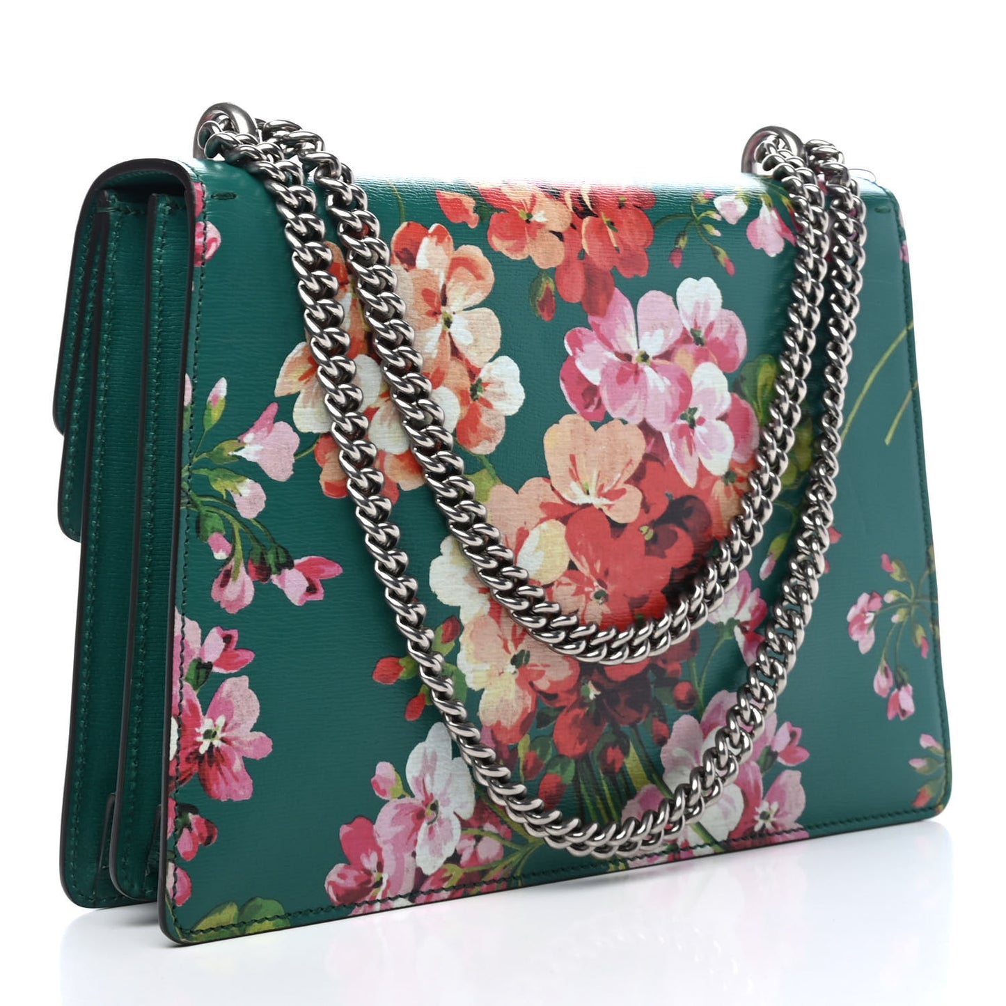 Calfskin Blooms Print Medium Dionysus Shoulder Bag Bright Emerald Multicolor