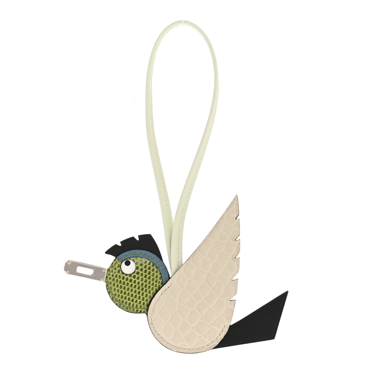 Hermes Epsom Swift Alligator Lizard Birdy Bag Charm Vanille Vert