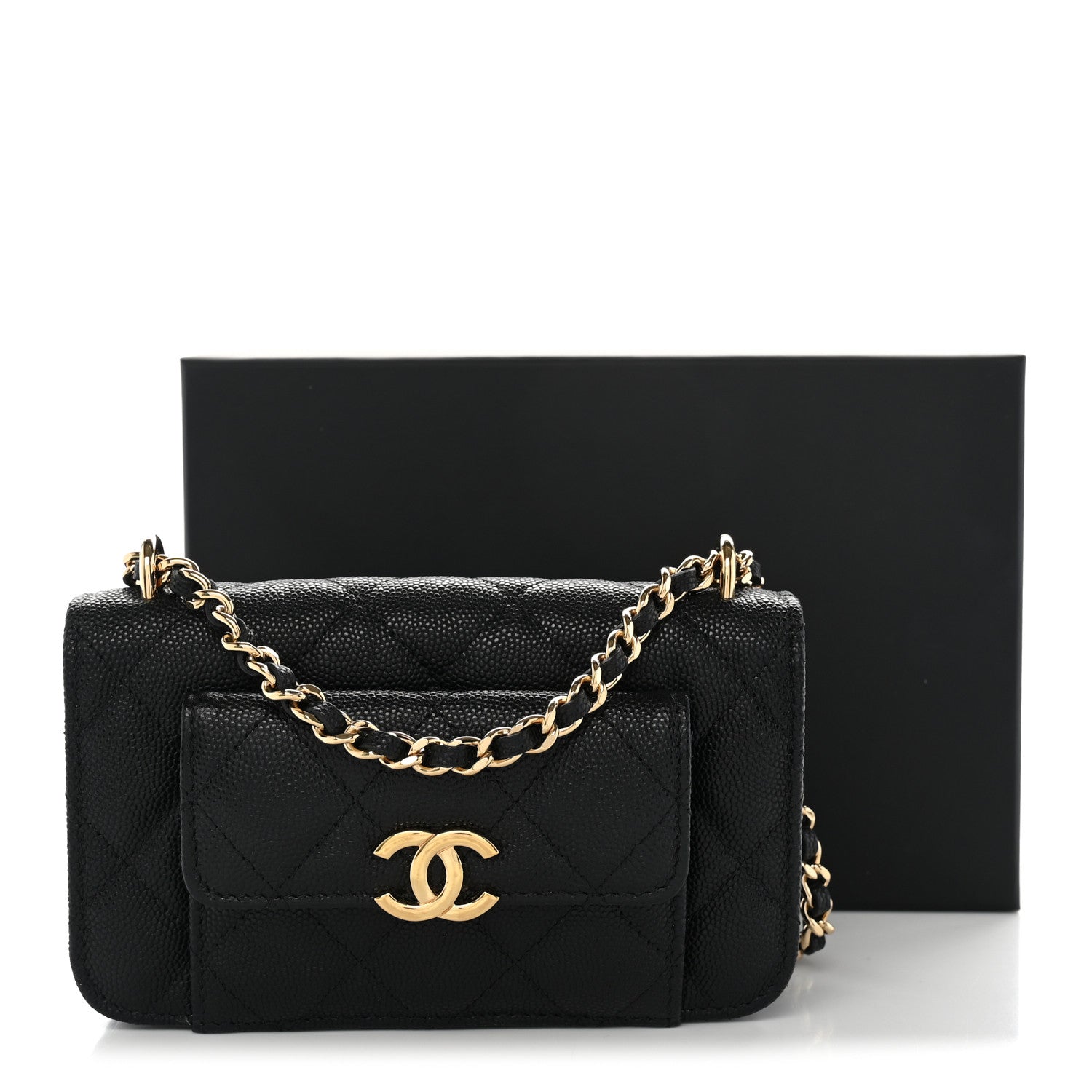 Chanel Caviar Quilted Pocket Twins Clutch With Chain Black 12 of 12