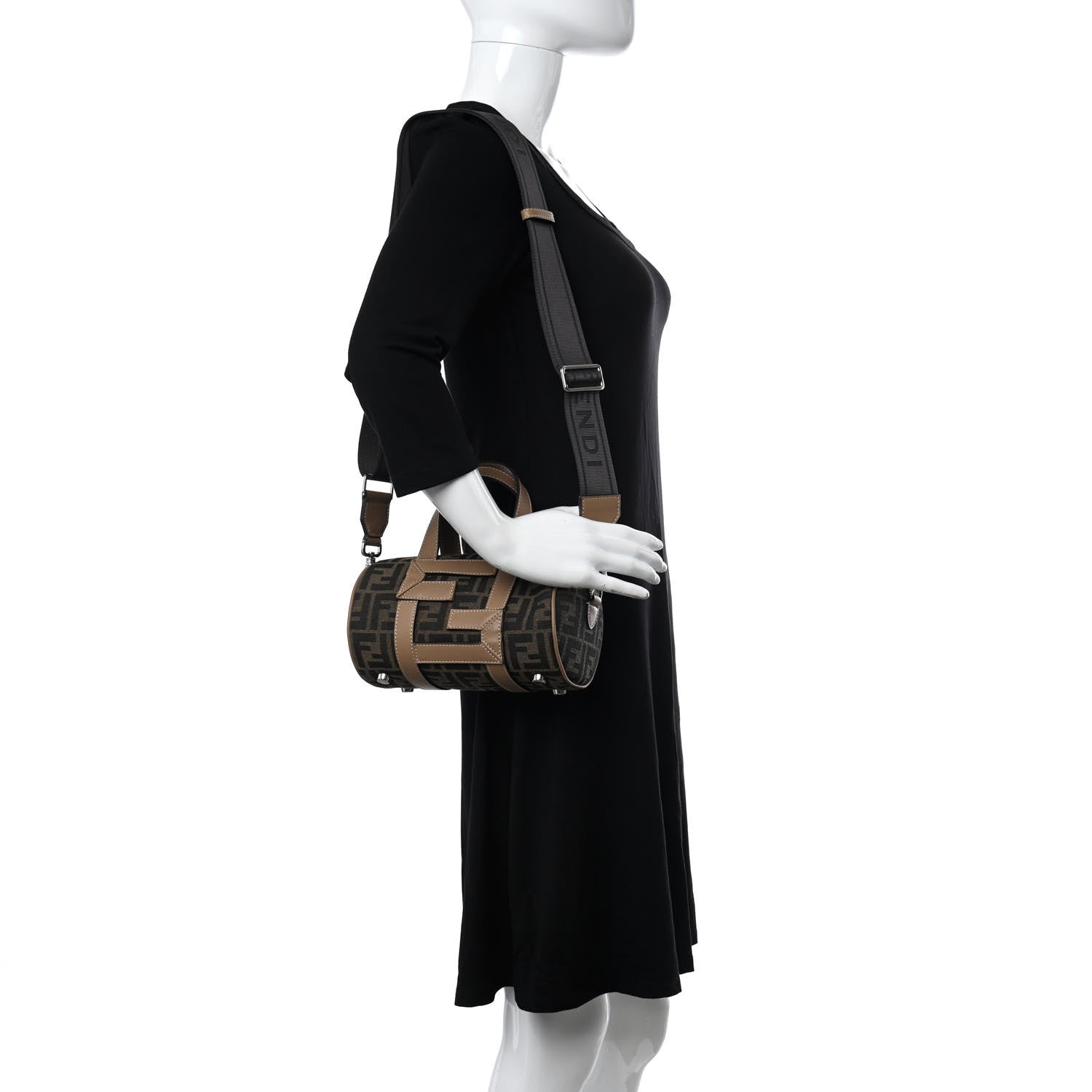 Fendi Recycled Fabric Jacquard Vitello Grace FF 1974 Mini O'Lock Bowling Bag Tobacco Moro Sand 2 of 10