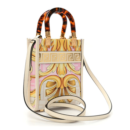 Fendi X VERSACE Calfskin Plexiglass Fendace FF Baroque Mini Fendi Sunshine Shopper Tote Gold Rosa White Ice Ciad 3 of 9