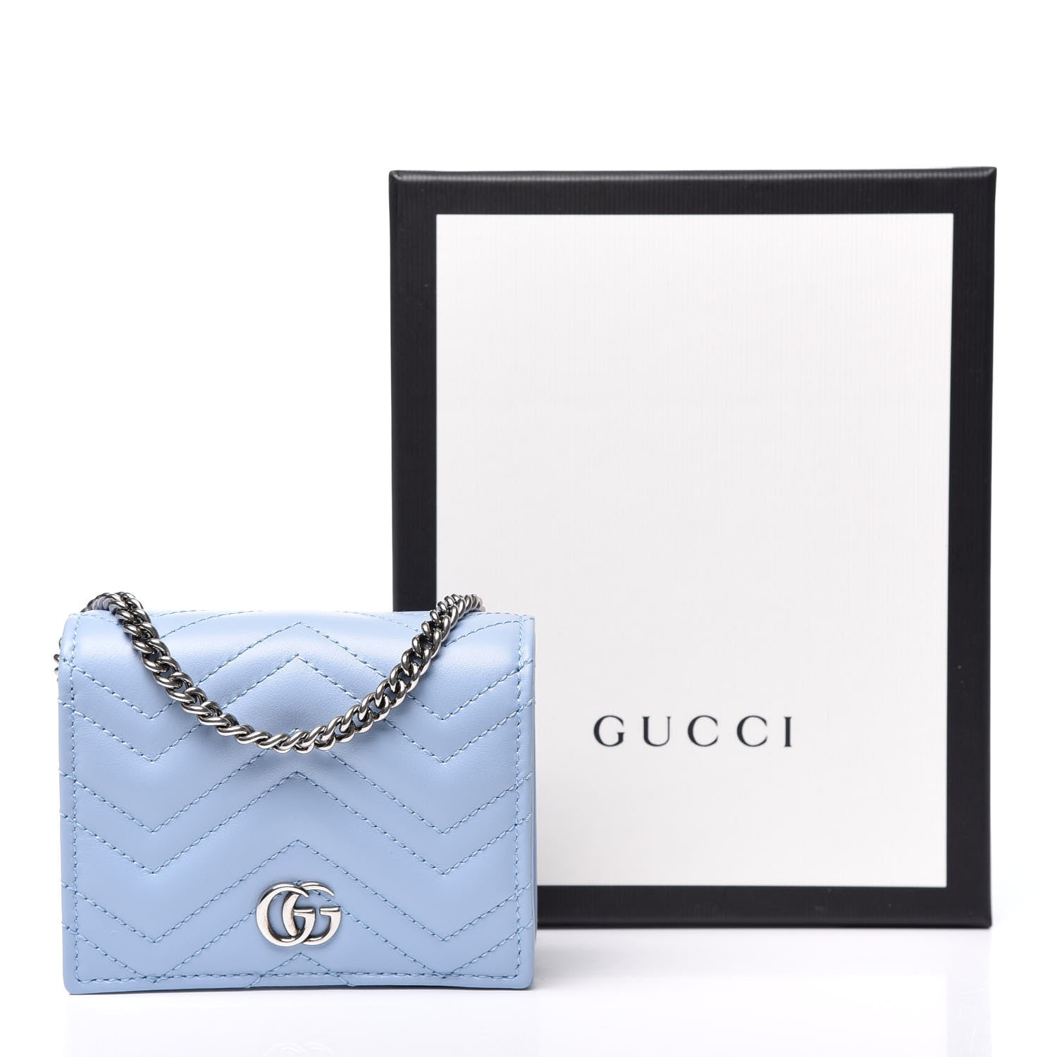 Gucci Calfskin Matelasse GG Marmont Mini Wallet On Chain Porcelain Light Blue 11 of 11