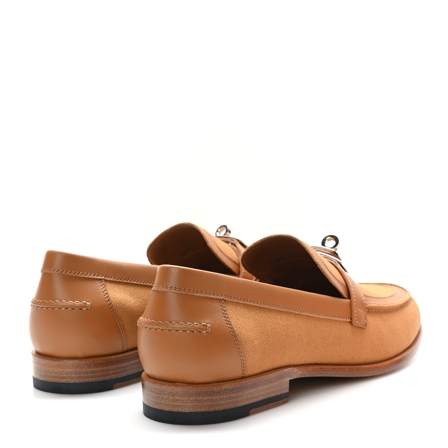 Hermes Calfskin Canvas Womens Destin Loafer 39 Naturel Beige Dore 4 of 9