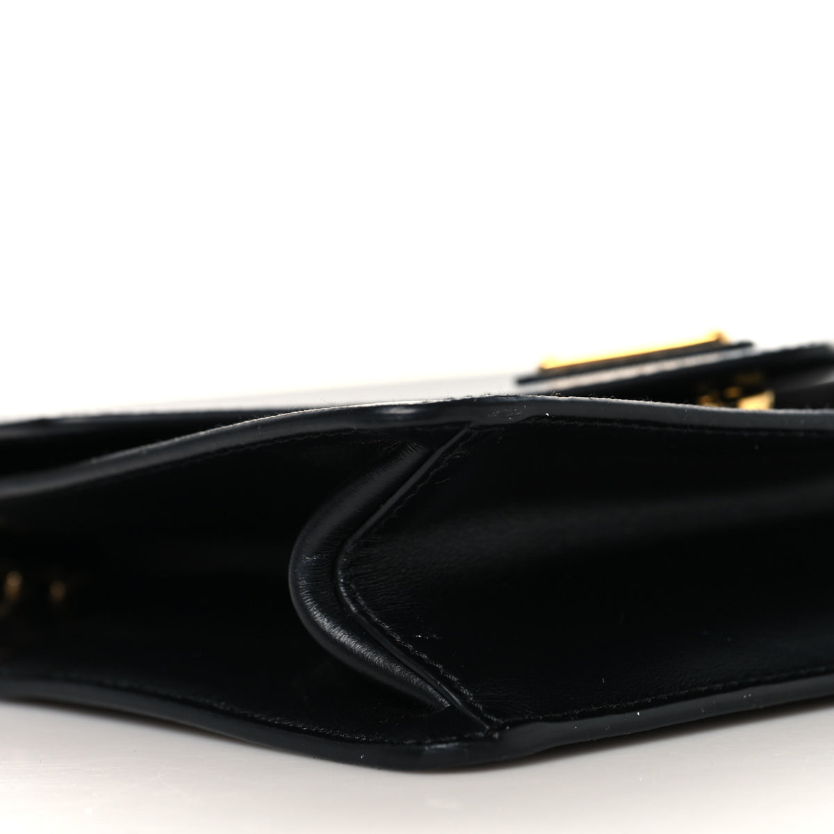 Saffiano Soft Calfskin Metal Triangle Logo Envelope Chain Shoulder Bag Black