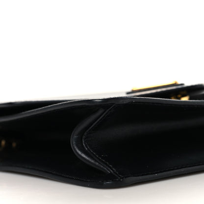 Prada Saffiano Soft Calfskin Metal Triangle Logo Envelope Chain Shoulder Bag Black 8 of 9