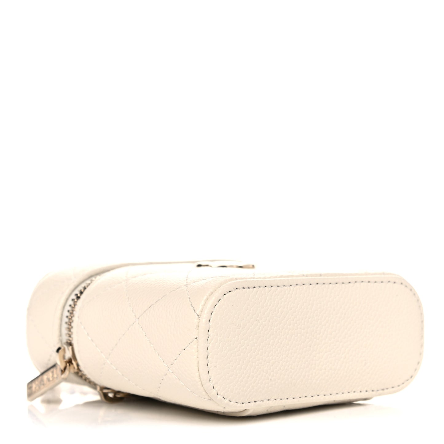 Caviar Quilted Small Handle With Care Vanity Case With Chain White