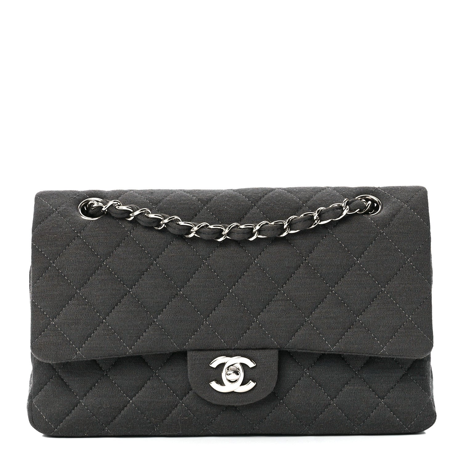 Chanel Jersey Quilted Medium Double Flap Grey 1 of 12