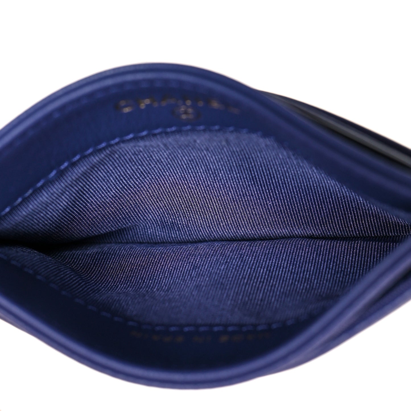 Shiny Goatskin Quilted Chanel 19 Card Holder Blue