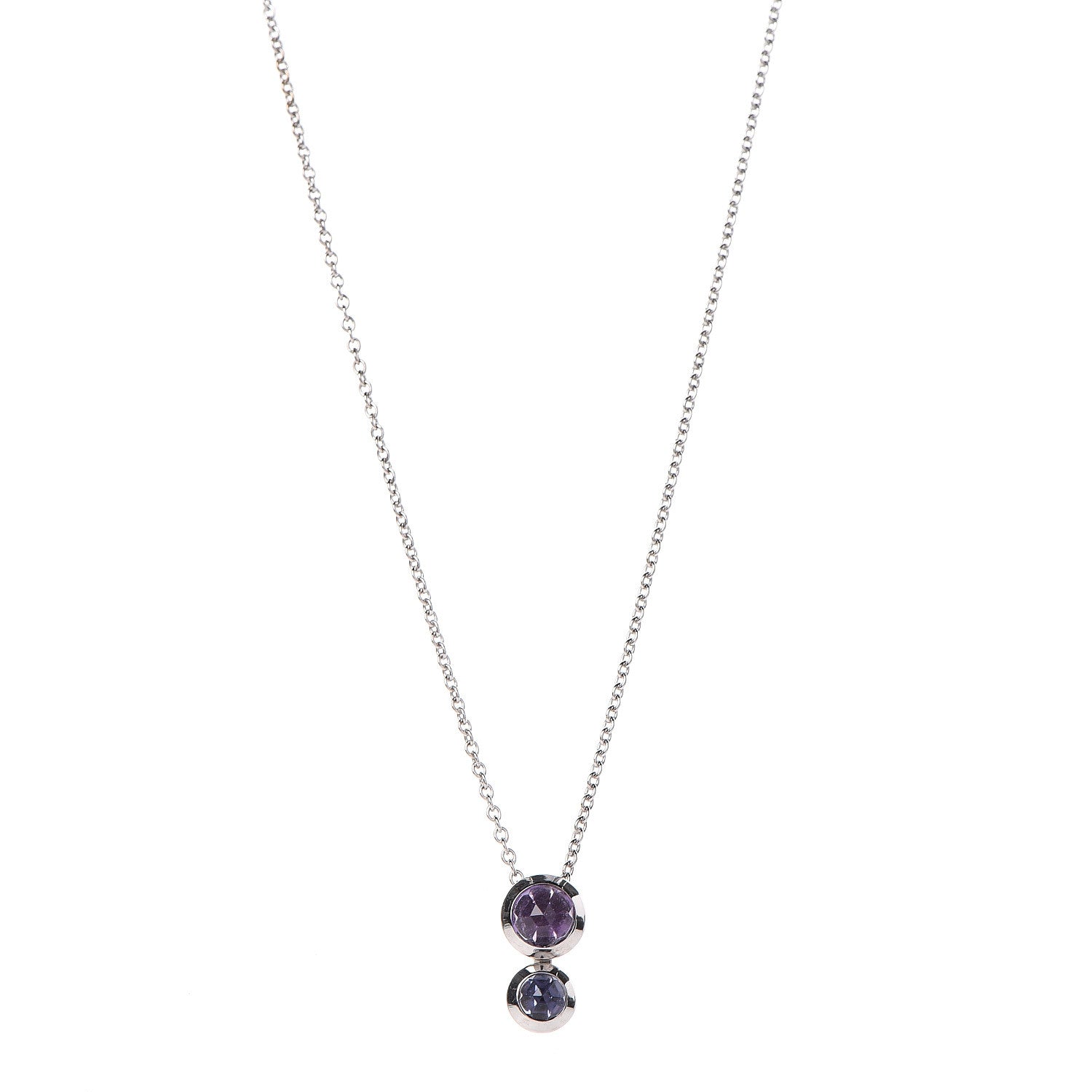 Tiffany 18K White Gold Amethyst Iolite Drop Pendant Necklace 1 of 6