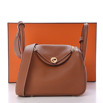 Hermes Taurillon Clemence Mini Lindy 20 Gold 11 of 11