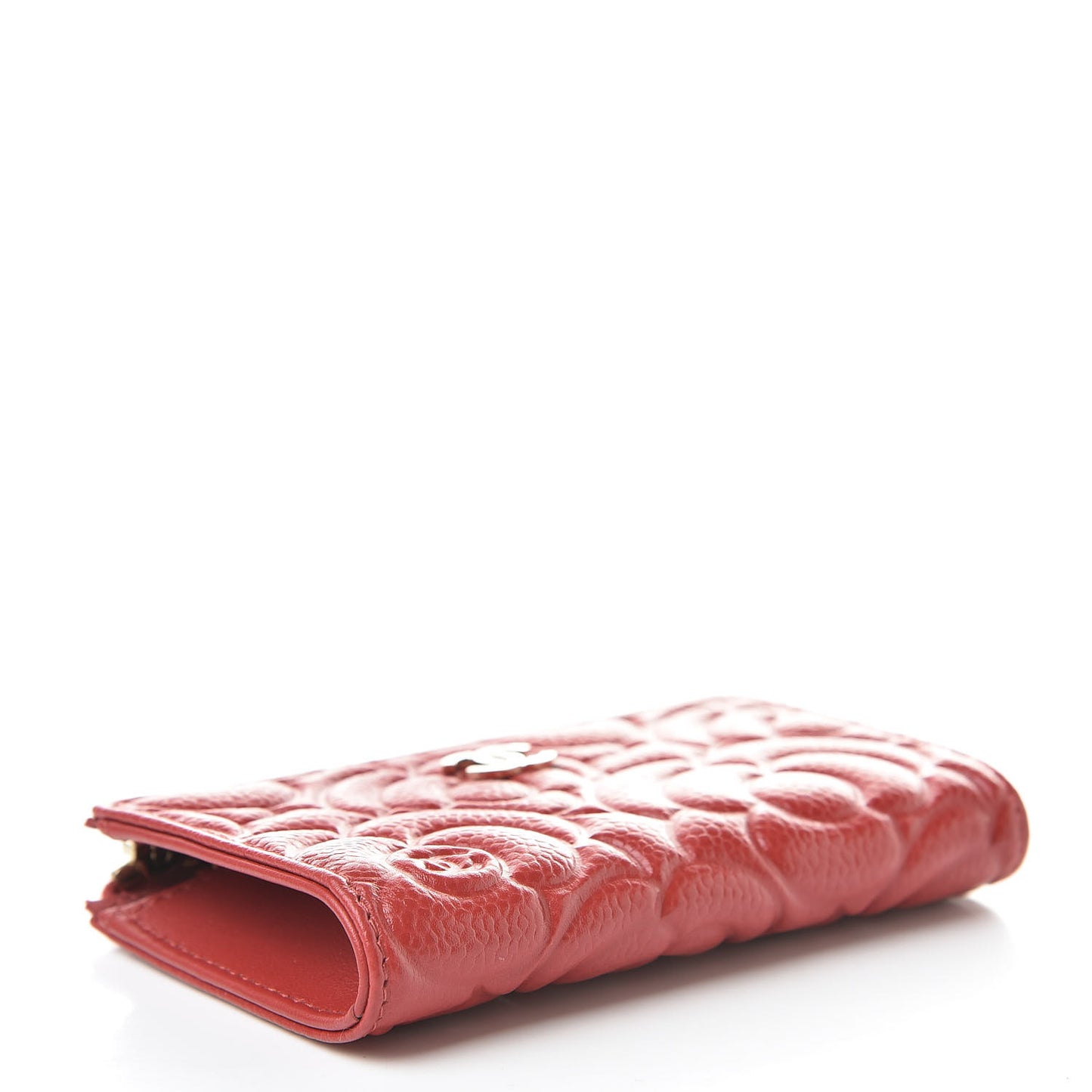 Caviar Camellia Embossed Key Holder Case Red