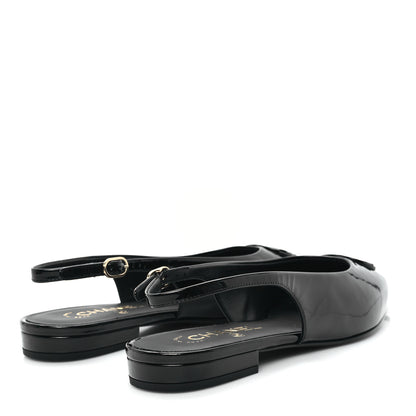 Chanel Patent Heart CC Slingback Flats 37.5 Black 5 of 9