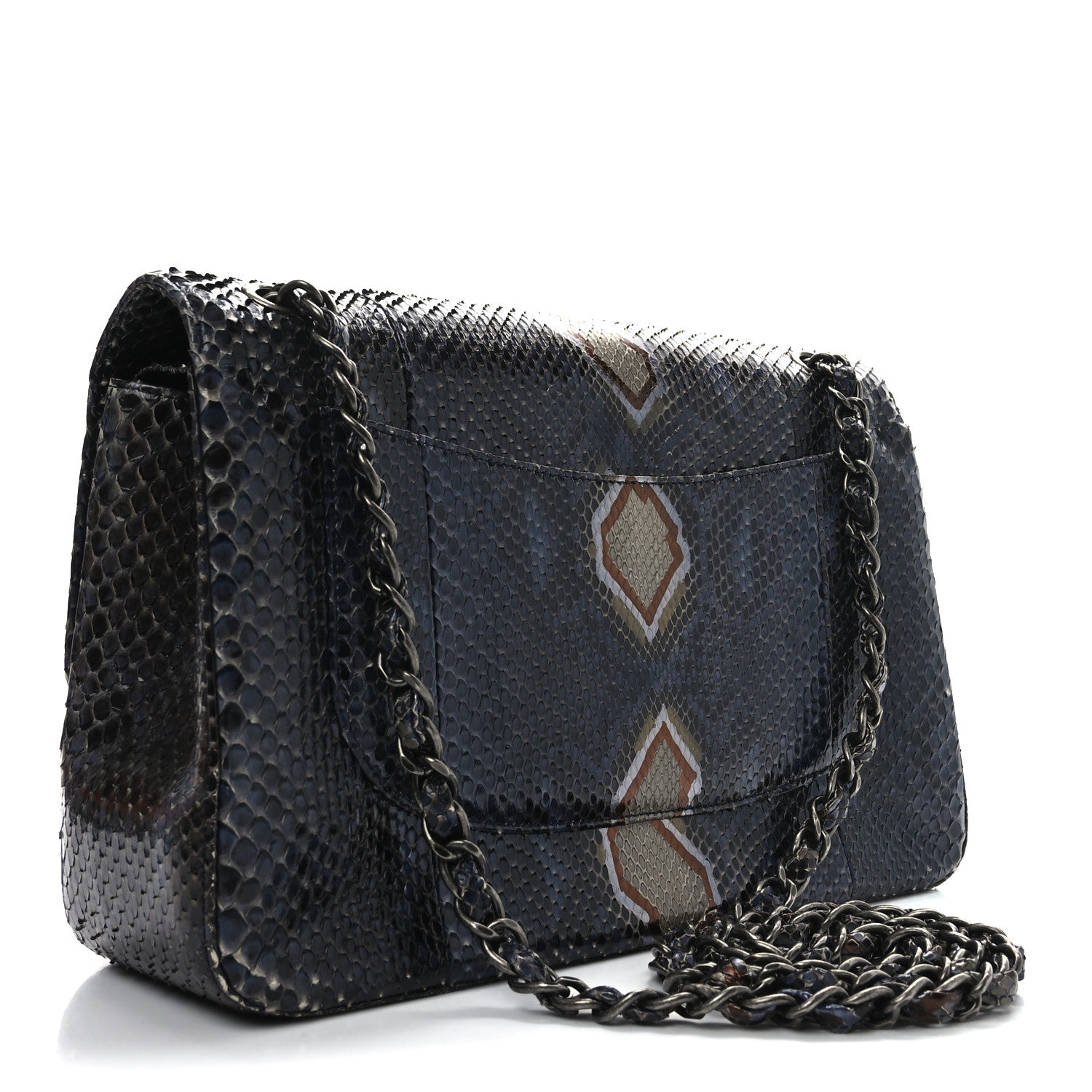 Chanel Metallic Snakeskin Jumbo Double Flap Blue 3 of 10