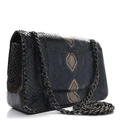 Chanel Metallic Snakeskin Jumbo Double Flap Blue 3 of 10
