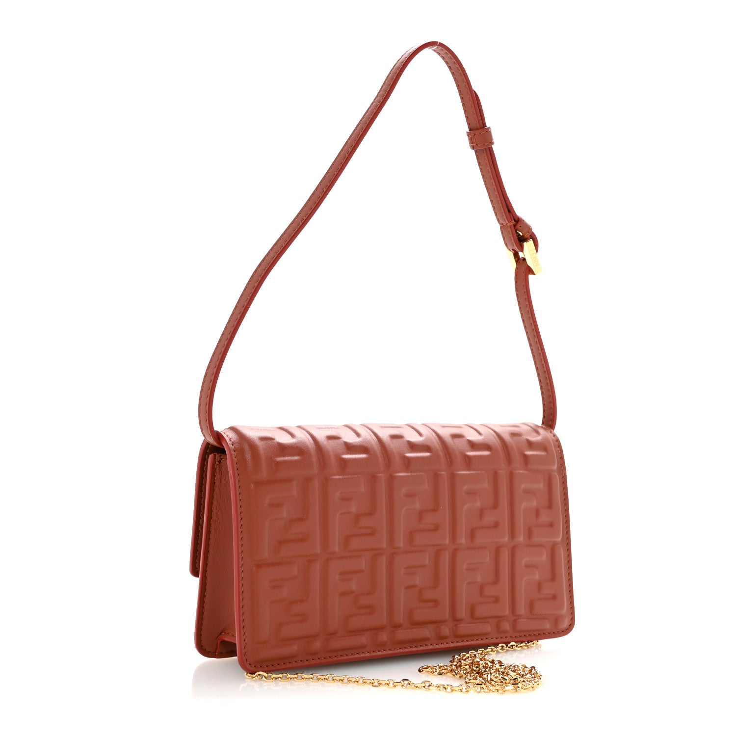 Fendi Nappa Matisse FF Embossed Wallet On Chain Baguette Sienna 3 of 12