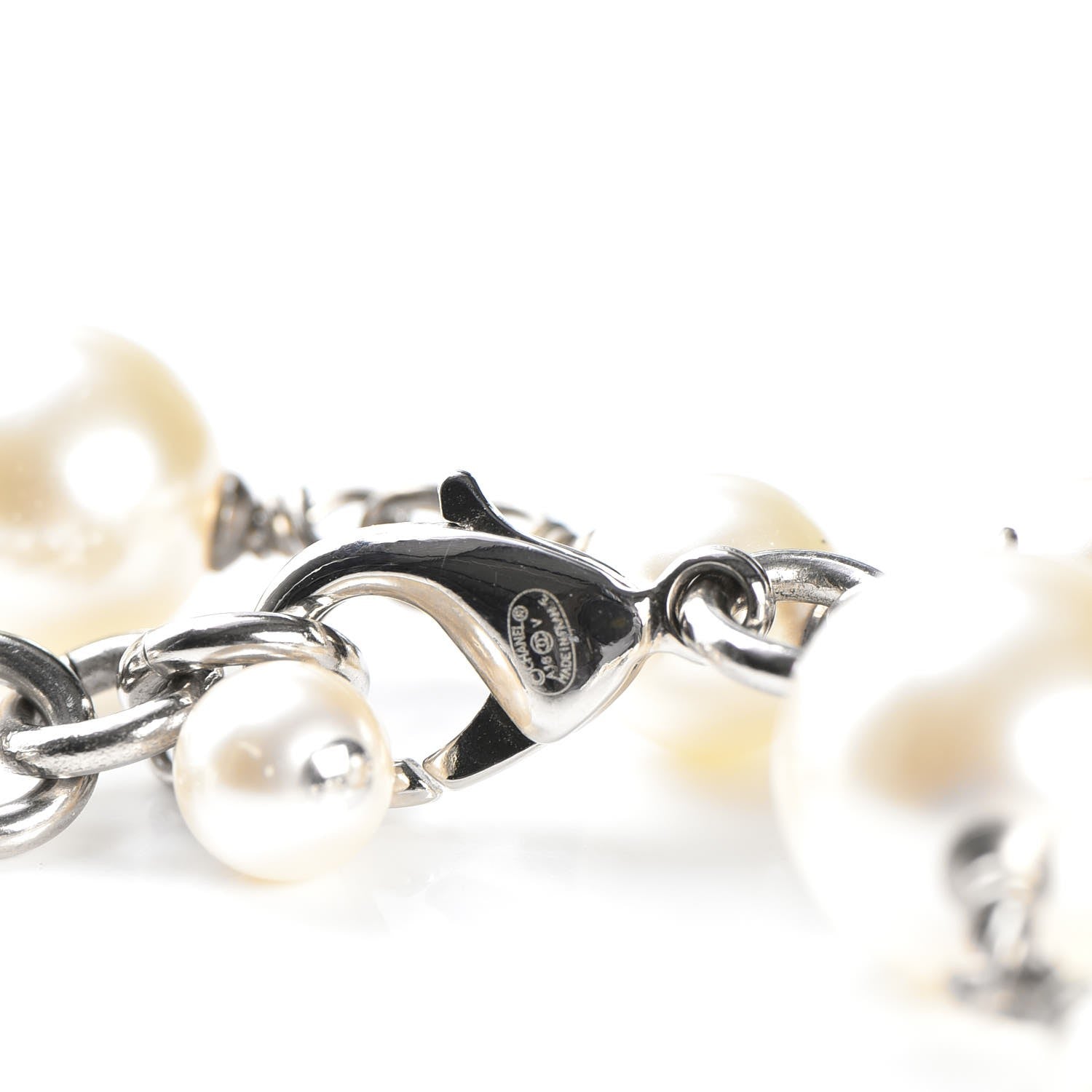 Chanel Crystal Pearl CC Long Necklace Silver 5 of 6