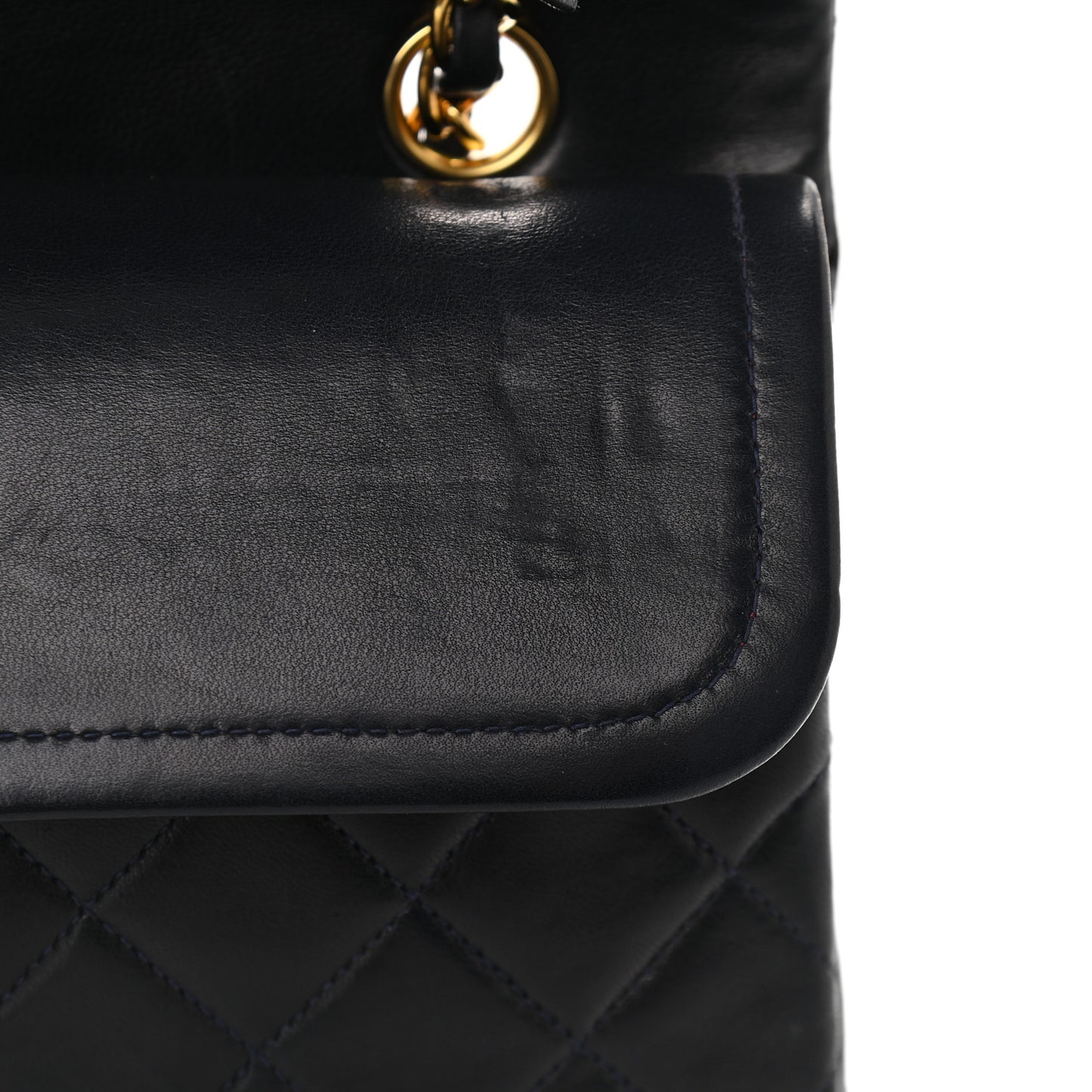 Lambskin Quilted Medium Double Flap Navy