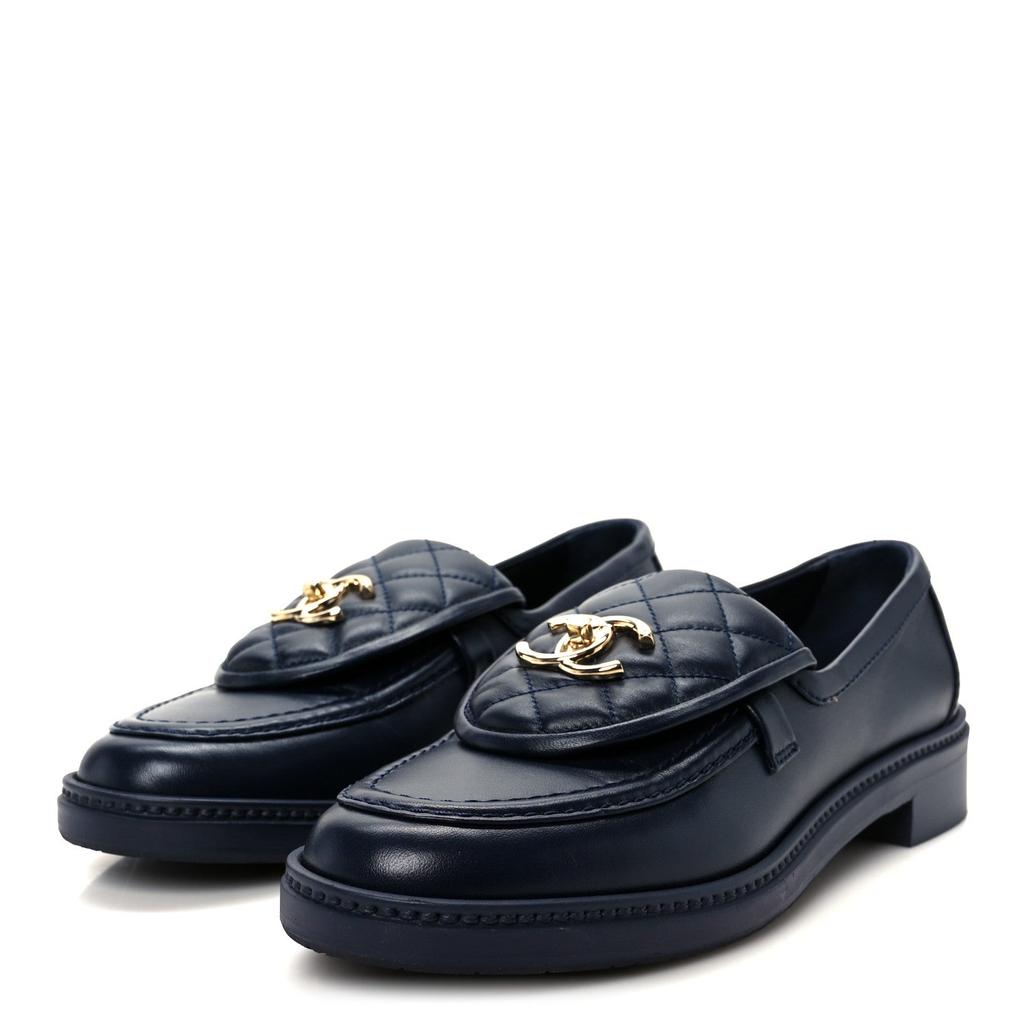 Chanel Lambskin Quilted CC Turnlock Loafers 39.5 Navy 4 of 10