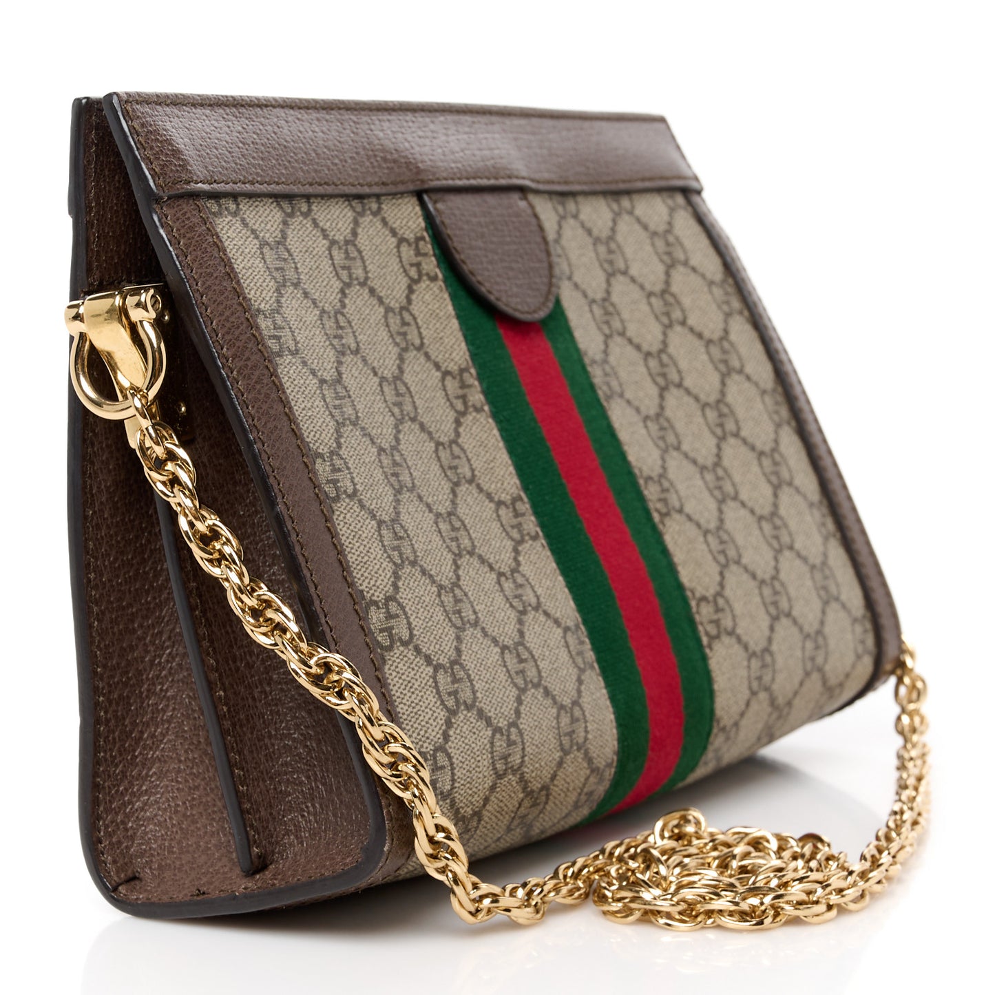 GG Supreme Monogram Web Small Ophidia Chain Shoulder Bag Brown
