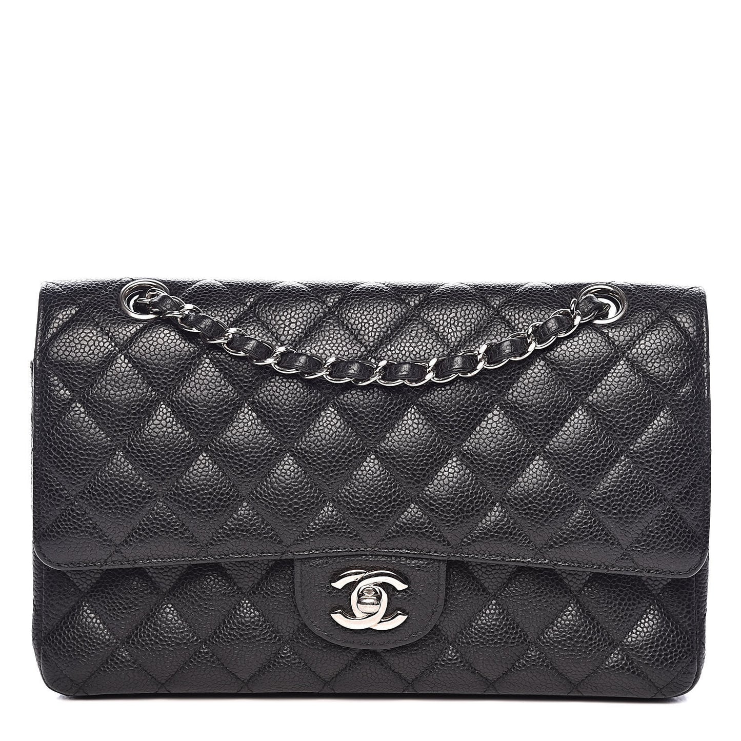 Caviar Quilted Medium Double Flap Black