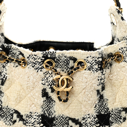 Chanel Tweed Quilted Mini Chanel 25 Handbag White Ecru Black 8 of 10