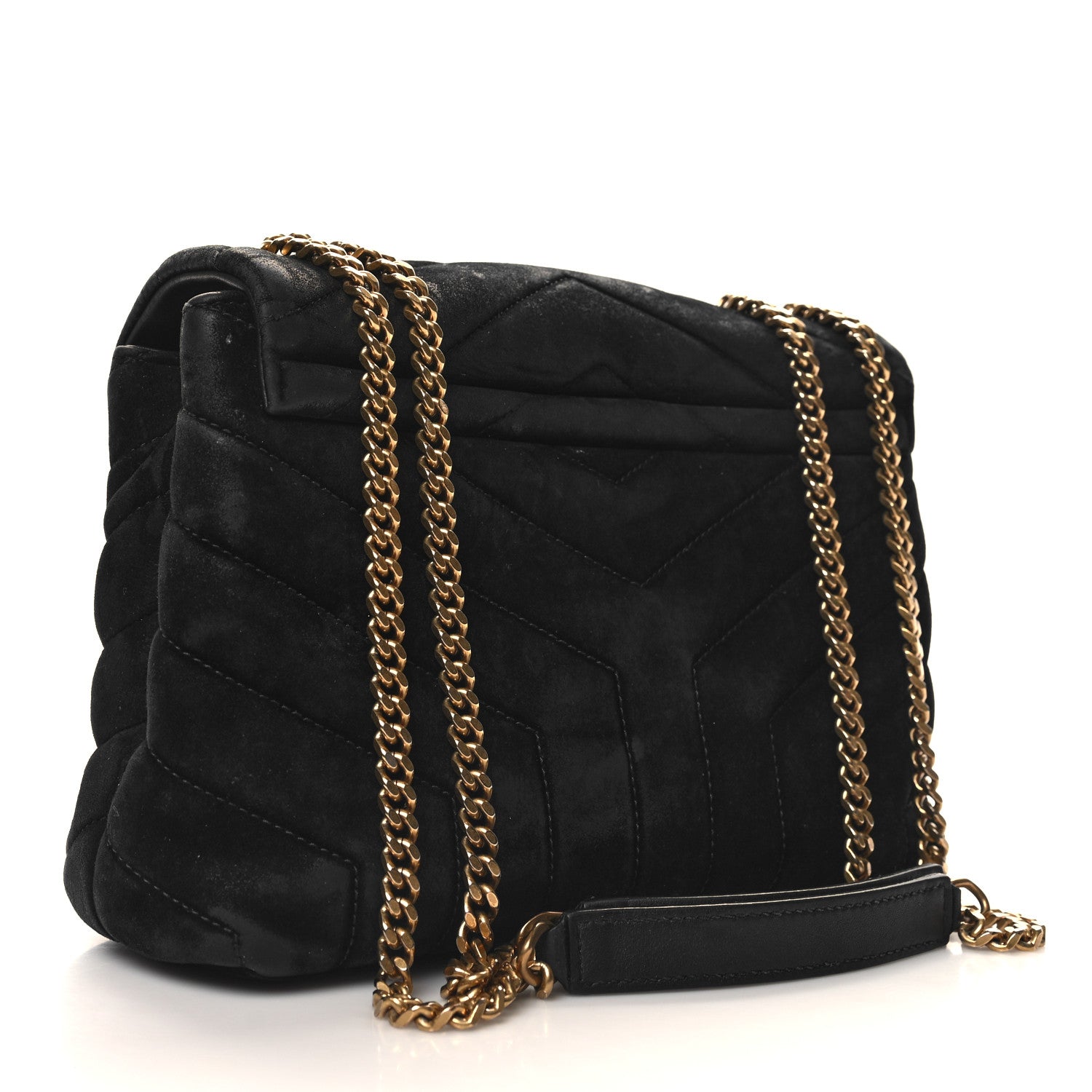 Saint Laurent Suede Calfskin Y Quilted Monogram Small Loulou Chain Satchel Black 3 of 13