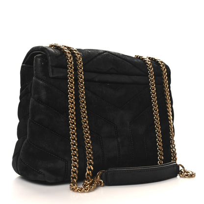 Saint Laurent Suede Calfskin Y Quilted Monogram Small Loulou Chain Satchel Black 3 of 13