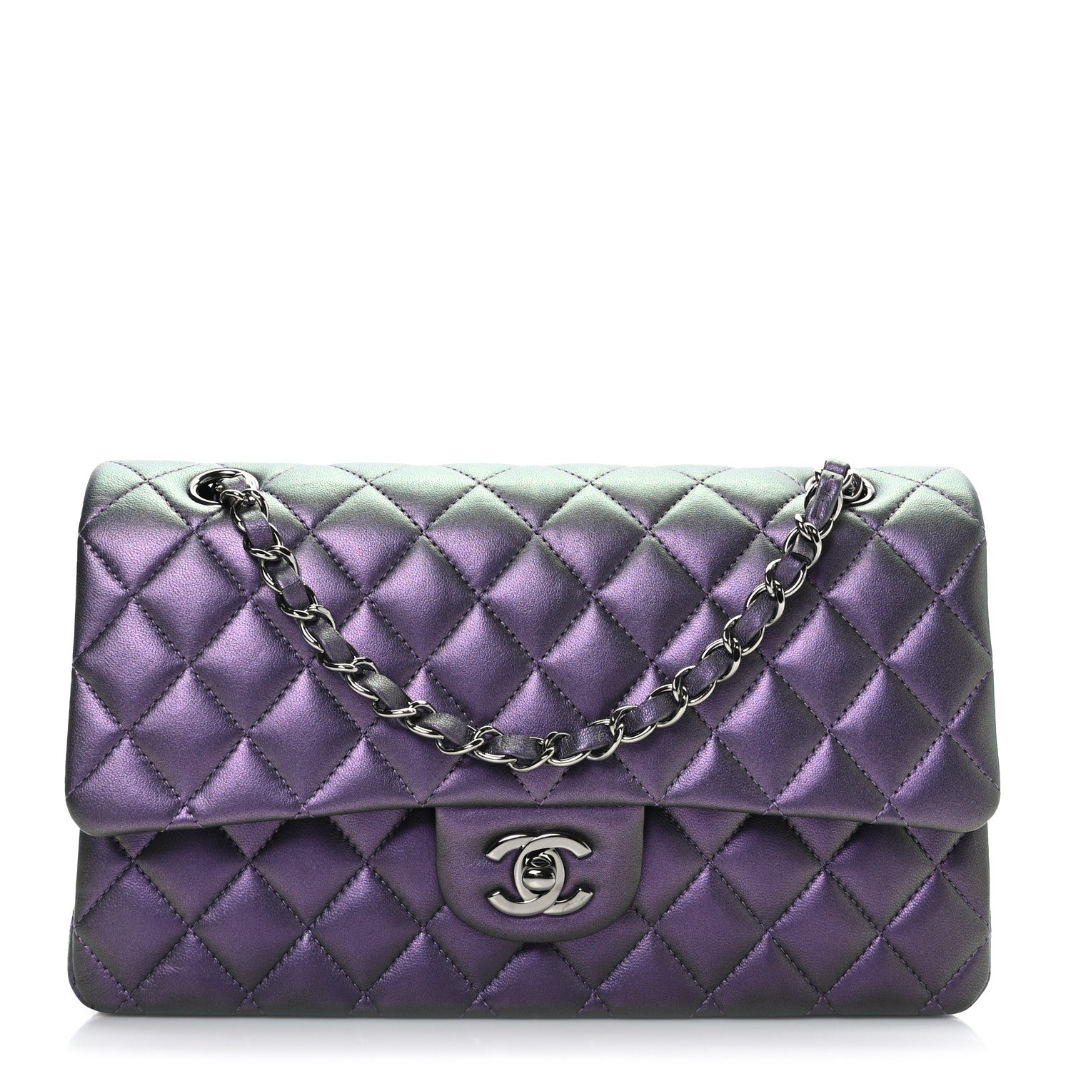 Chanel Iridescent Lambskin Quilted Medium Double Flap Dark Purple 1 of 9