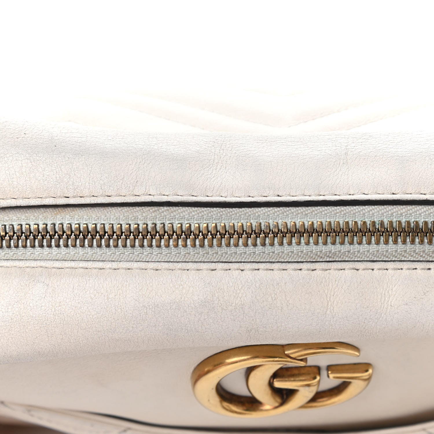 Gucci Calfskin Matelasse Medium GG Marmont Chain Shoulder Bag Mystic White 9 of 10