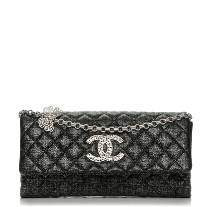 Chanel Glitter Fabric Quilted Flap Clutch With Butterfly Chain Black 1 of 7