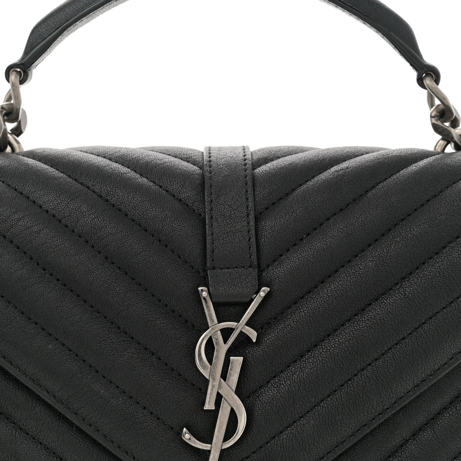 Saint Laurent Sheepskin Matelasse Chevron Monogram Medium College Bag Black 8 of 11