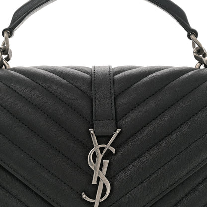 Saint Laurent Sheepskin Matelasse Chevron Monogram Medium College Bag Black 8 of 11