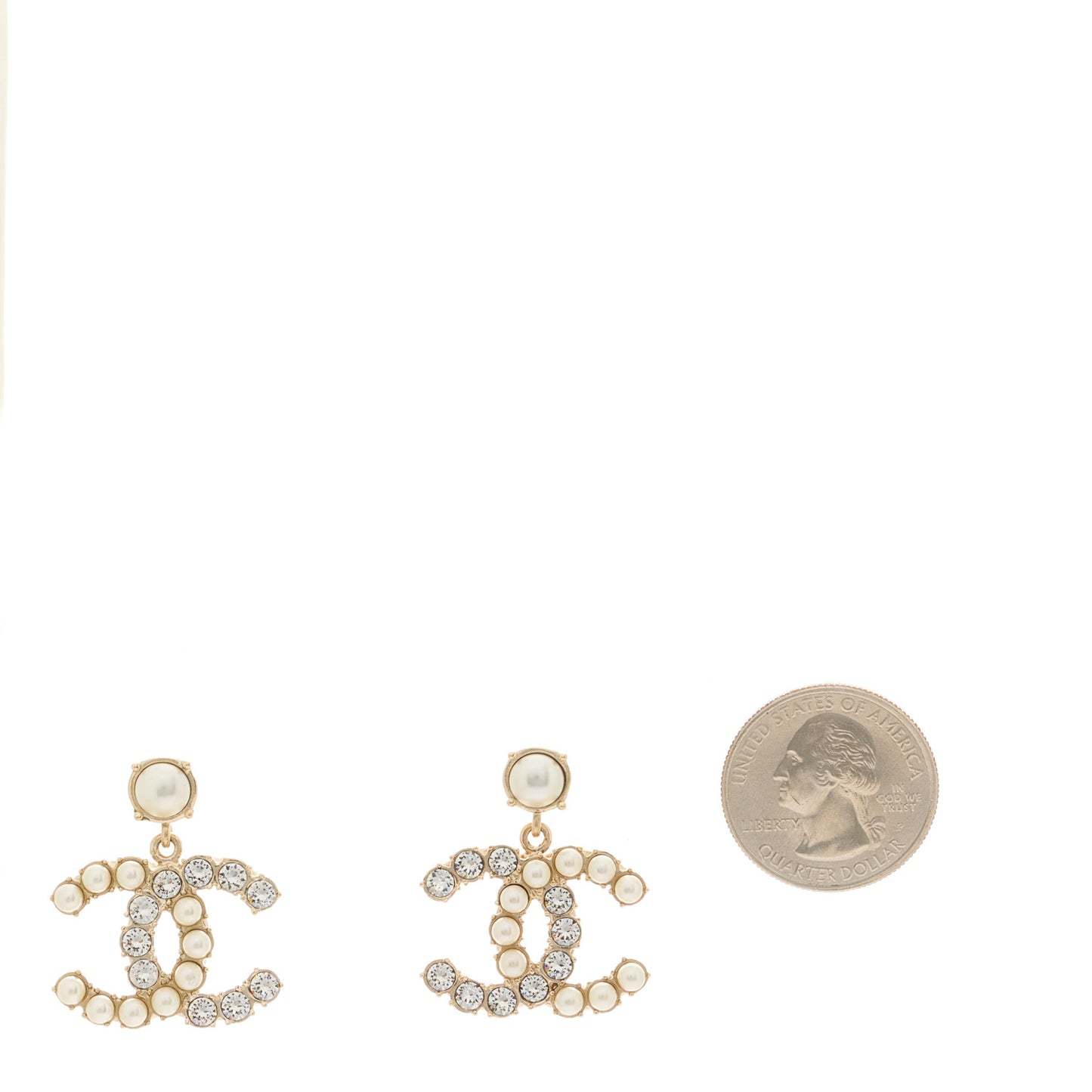 Crystal Pearl Dazzling Domino CC Drop Earrings Gold
