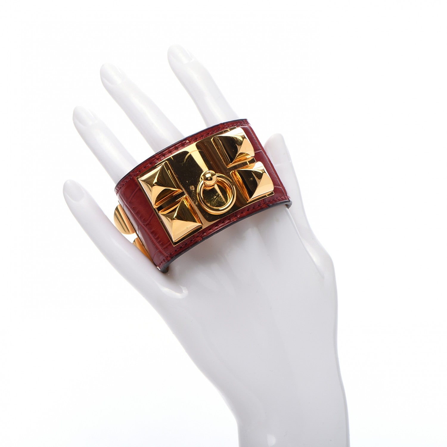 Hermes Shiny Alligator Collier De Chien CDC Bracelet S Rouge H 2 of 9