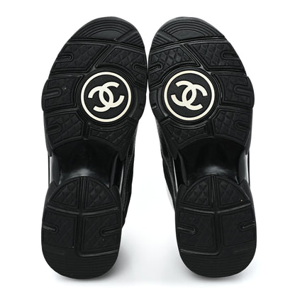 Chanel Mesh Suede Grained Calfskin Womens CC Sneakers 37.5 Black White 5 of 9