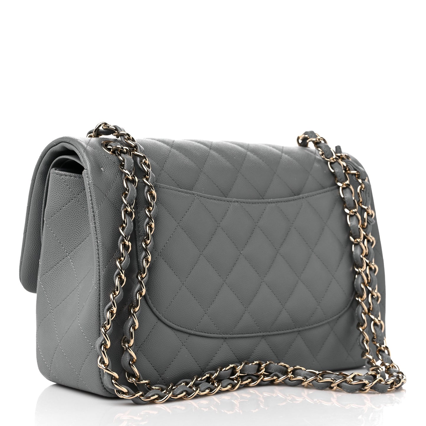 Caviar Quilted Jumbo Double Flap Grey