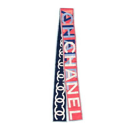 Chanel Silk Twill Slim Bandeau Scarf Coral Navy Blue 2 of 3