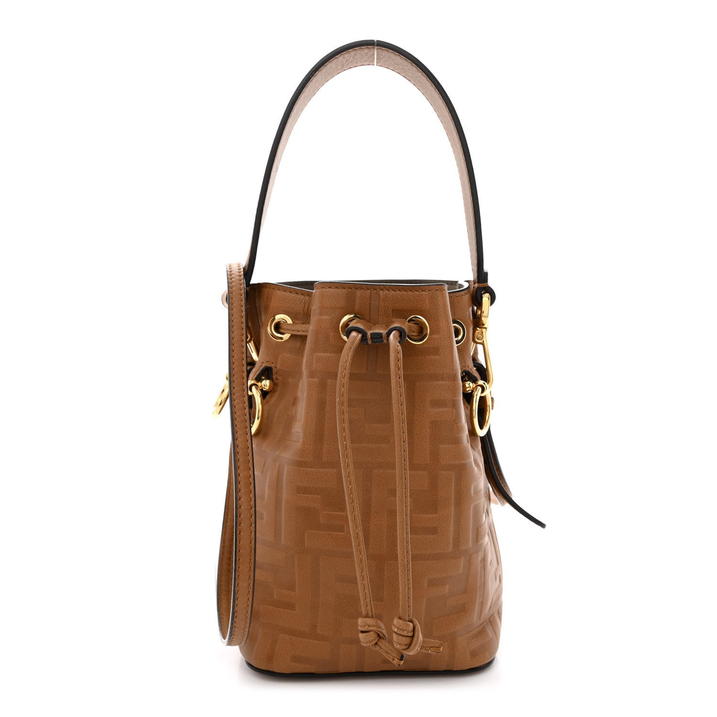 Vitello Cristallo Nature F is Fendi FF 1974 Embossed Mini Mon Tresor Bucket Bag Cuoio