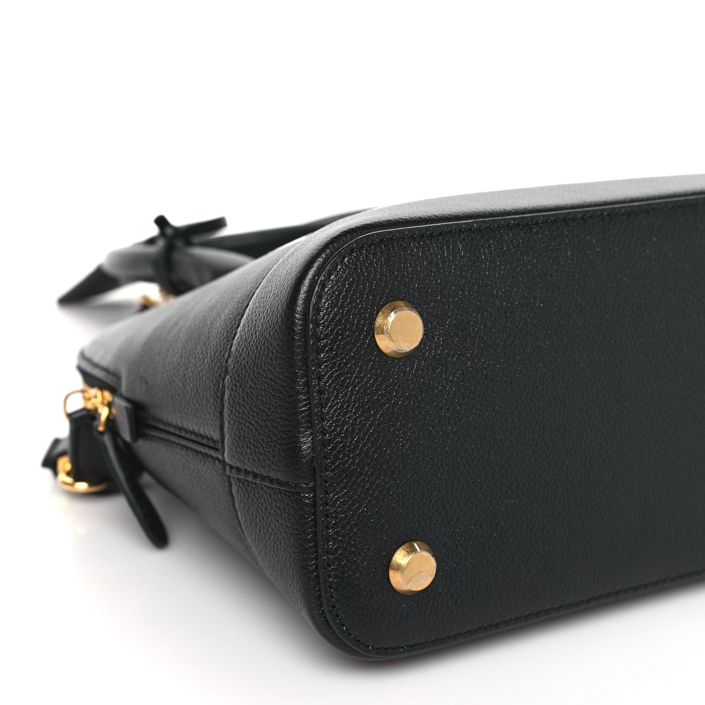 Grained Calfskin Logo S Ville Top Handle Bag Black White
