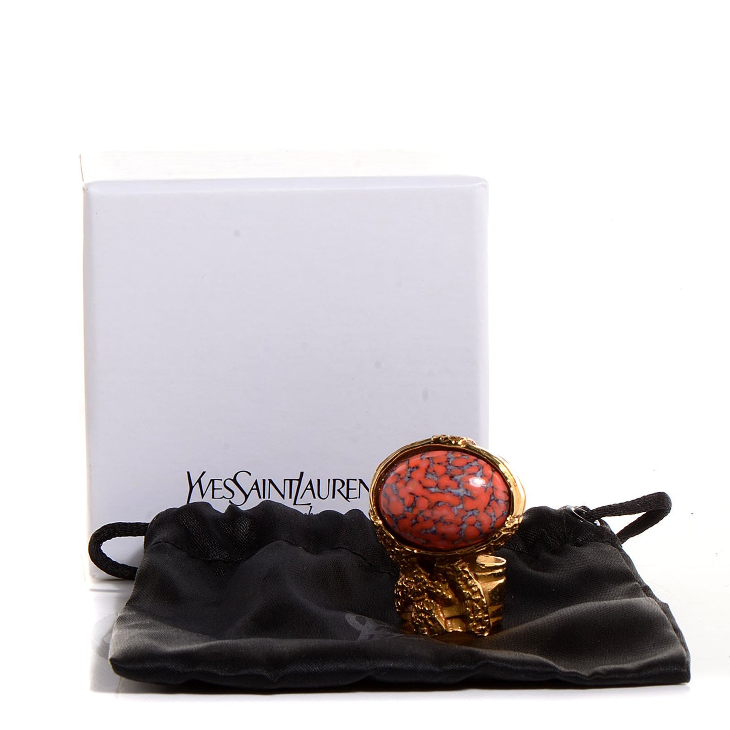 Glass Cabochon Arty Ovale Ring 7 Gold Coral